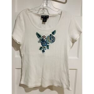 Style & Co Women's Large Floral Embroidered Round Neck
